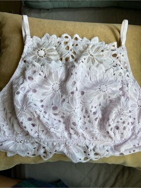 Aerie pale lilac/pinkish Floral Eyelet Cropped Camisole/Bralette